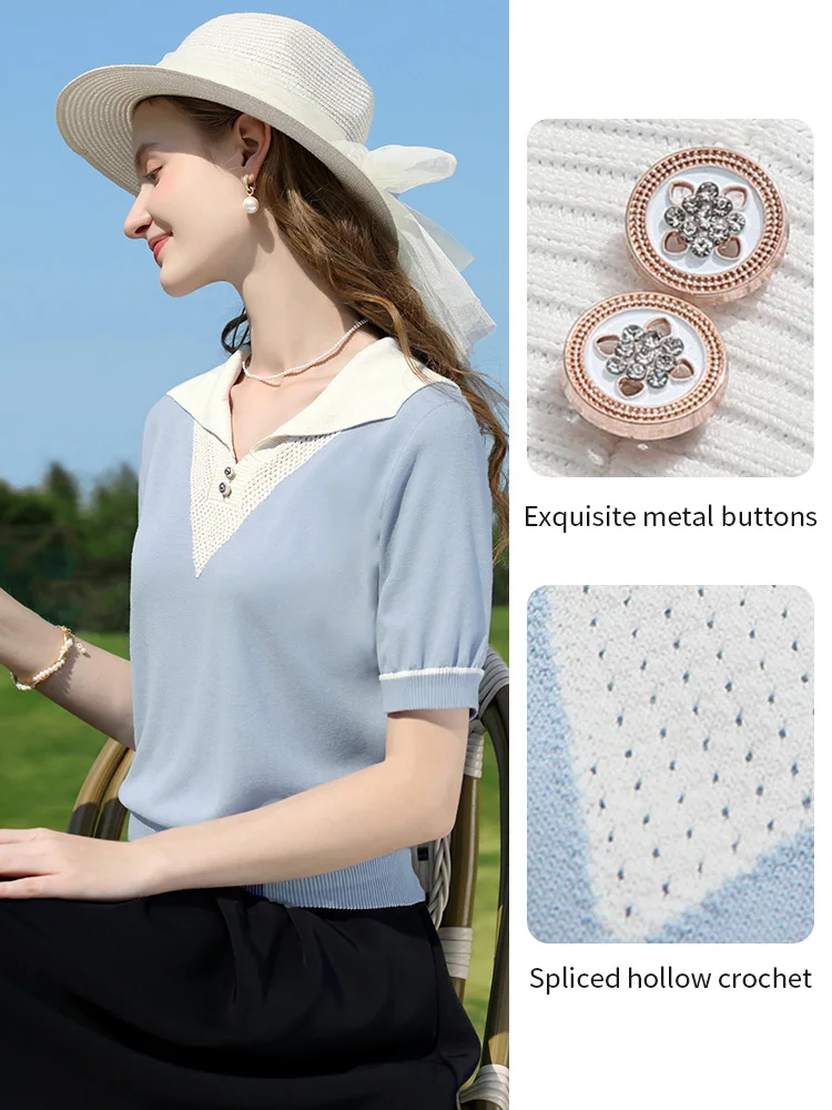 เสื้อสเวตเตอร์ถักไหมพรมคอวี แขนยาว แต่งระบายช่วงเอว สไตล์สองชิ้น ตัดต่อสีสันสดใส รุ่น I BELIEVE YOU ประจำฤดูร้อนปี 2025 รุ่นหรูหรา รหัสสินค้า 2251145961