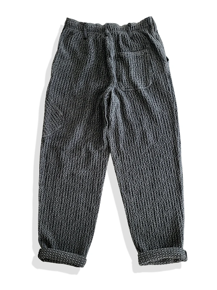 Amekaji Style Vintage Honeycomb Casual Pants Discharge Dyed Wash Black Loose Pants Small Foot Pants Taper Good Quality Pants