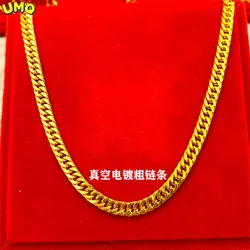 Plated 100% Real Gold 24k 999 necklace thick 999 50cm 999 vacuum electro for women and men Pure 18K Gold Jewelry