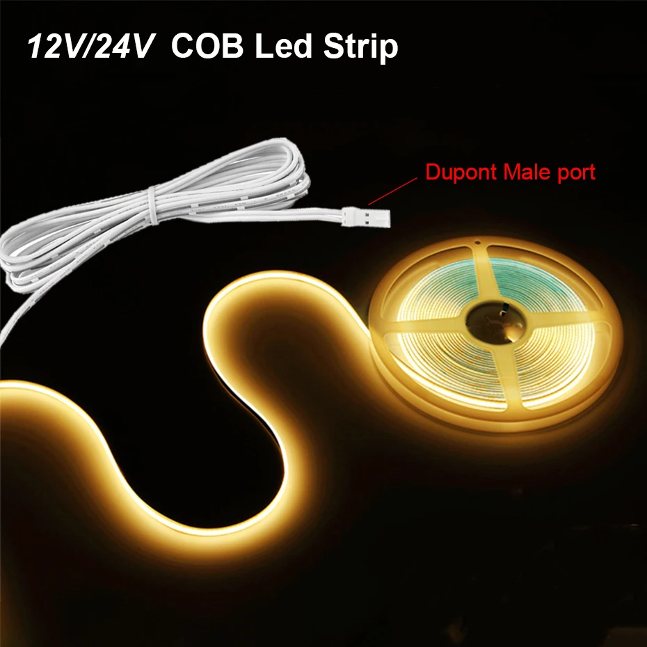 DC12V 24V Only COB Led Strip Cabinet Light Tape Decor Dupont Male Port 320LEDs/m 8mm Width Adhesive COB Strip 1m/2m/3m/4m/5m