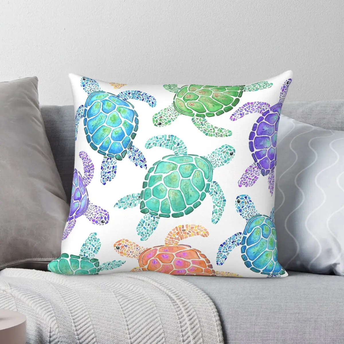 Turtles Colour Pillowcase Polyester Linen Velvet Pattern Zip Decorative Car Cushion Cover