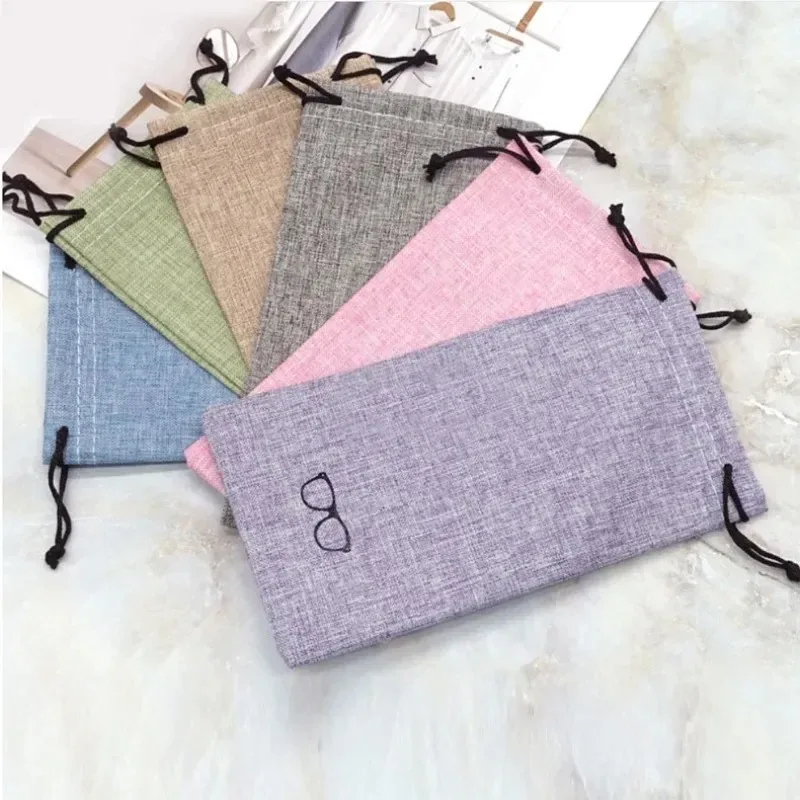 100Pcs MultiFunctional Eyewear Cases Accessories Soft Cloth Glasses Bag Drawstring Portable Linen Fabric Eyeglasses Pouch Pocket