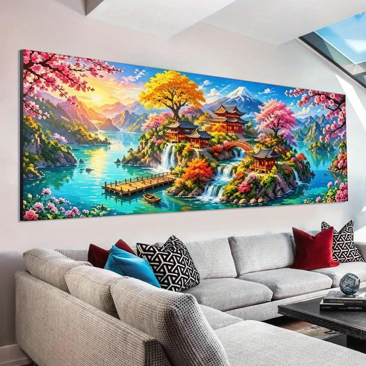 5D DIY Diamond Painting Cherry Blossoms,Mount Fuji,Pavilion,Waterfall Landscape Full Drill Diamond Embroidery Home Wall Decor