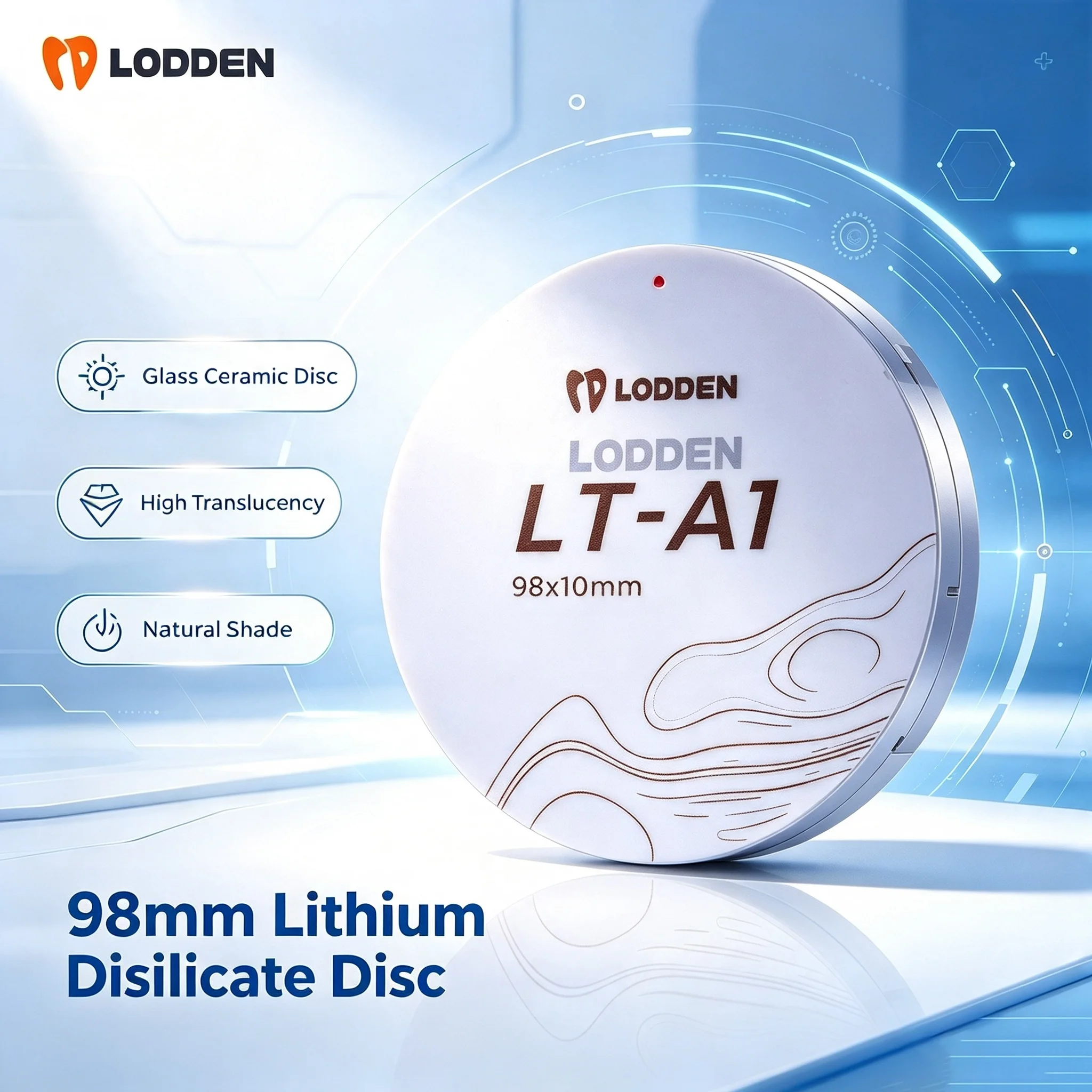 LODDEN 98mm LT HT Dental Lithium Blocks Disilicate Glass Ceramic Disc Block for CAD CAM Veneer Dental Lab Materials