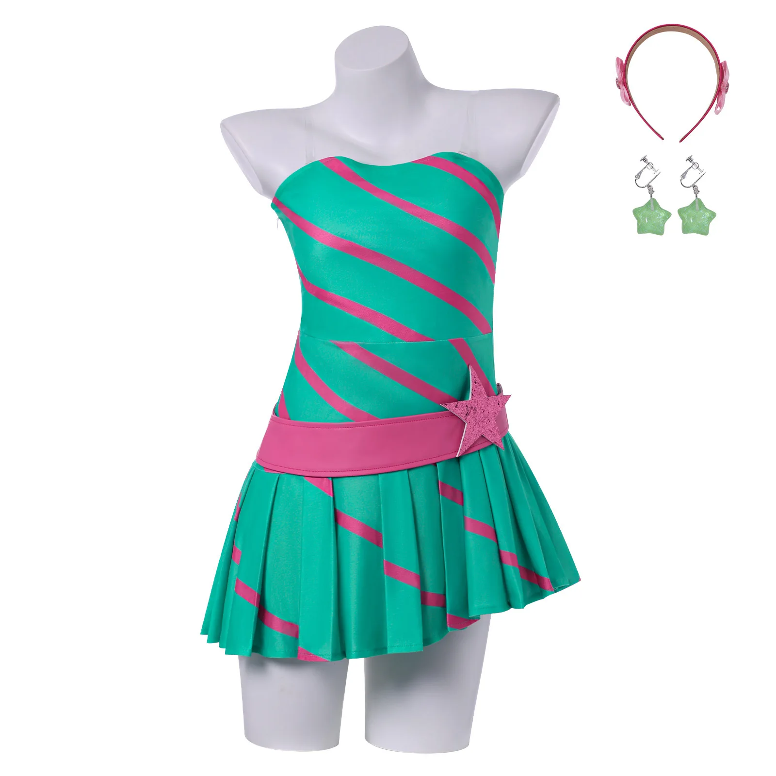 Winx Club Stella Cosplay Costume Anime Magical Fairy Party Green Dress Props Halloween Roleplay Outfit Woman Disguise view 3