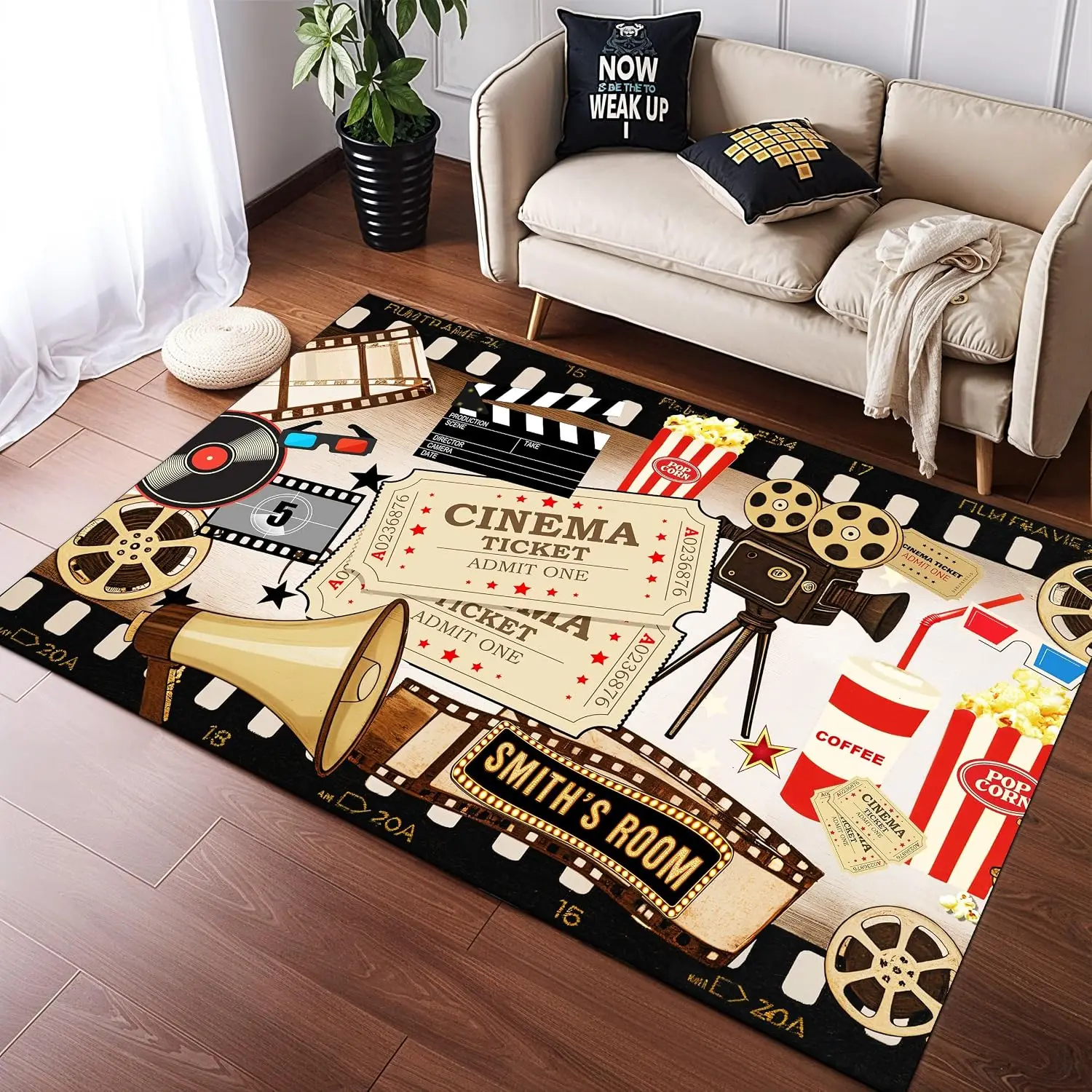 Personalized Name Cinema Carpet, Soft Non-Slip Rug for Home Theater Media Room, Exclusive Movie Night Decor Floor Mat