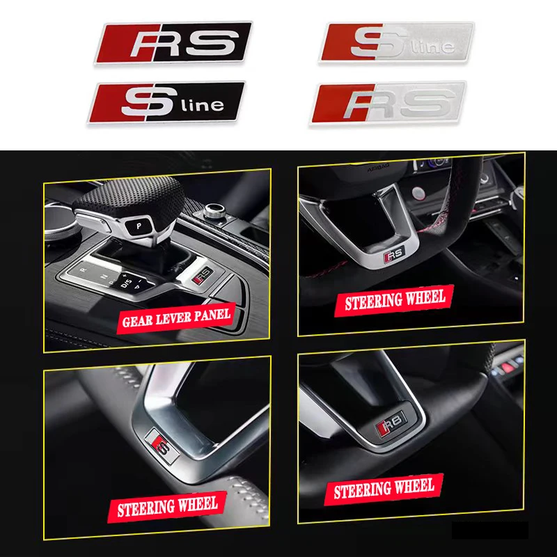 RS Logo Styling Car Steering Wheel Decals Sline Sticker For Audi Quattro A4 A3 A6 A5 Q5 Q7 Q3 A1 TT RS3 RS4 S1 S3 S4 RS5 RS6 RS7