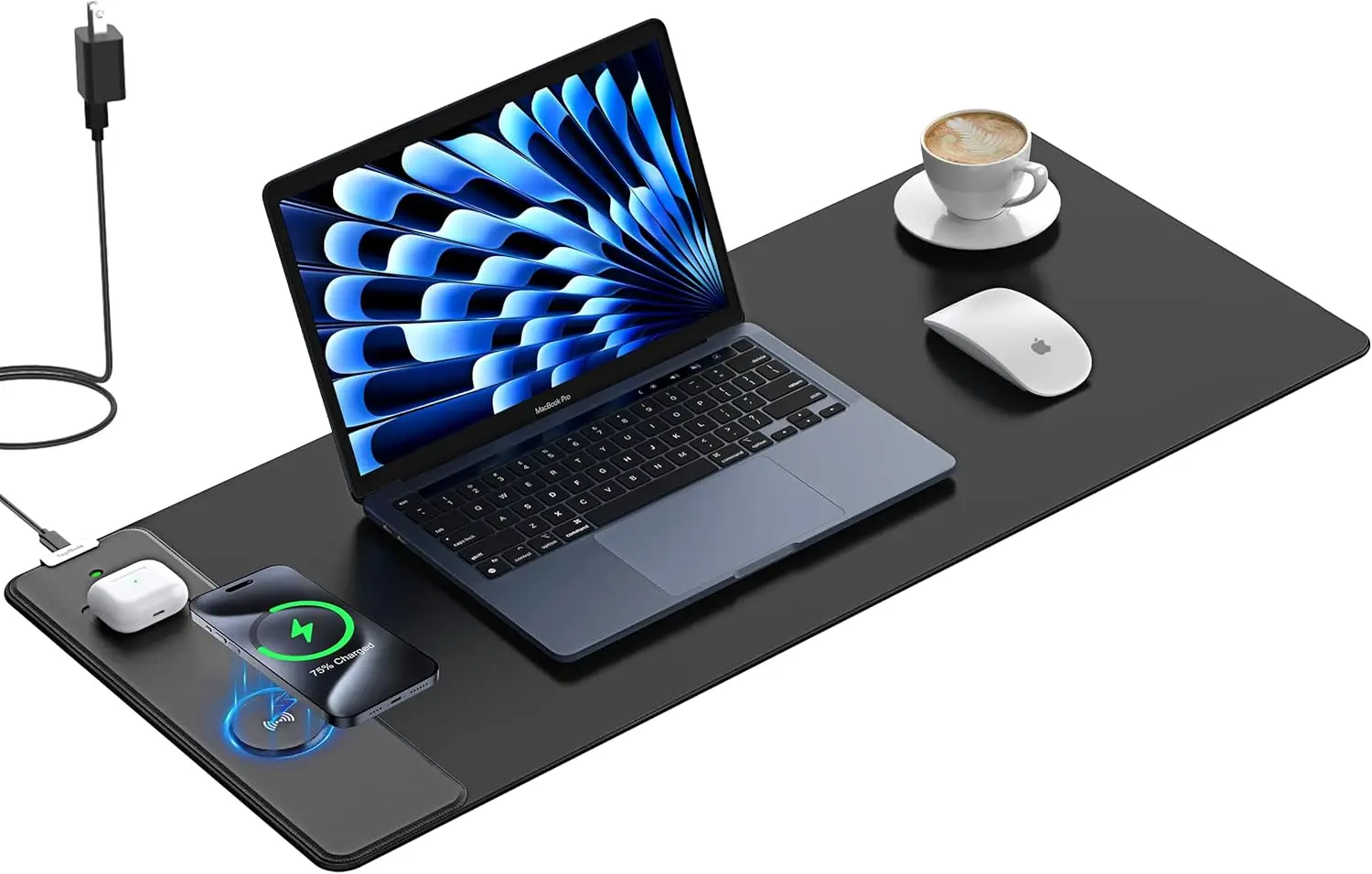Mouse Pad with 15W Fast Wireless Charging, 31.5x11.81 XL Large Gaming Mousepad, Waterproof Desk Pad, Classic Black Co