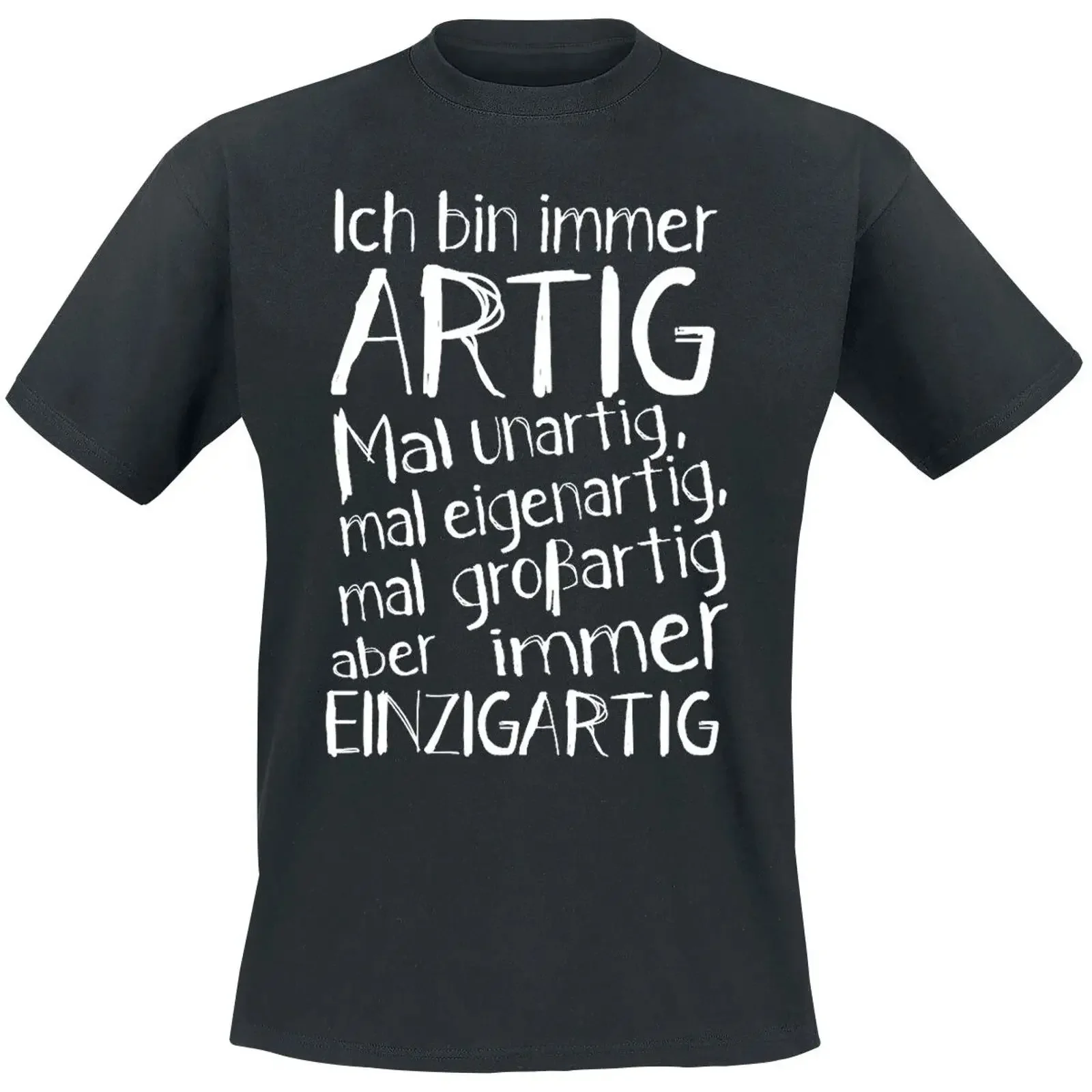 Sprüche T Shirt Herren Ich bin immer artig schwarz vintage Washed Stretched Soft Top For Everyday Wear graphic Casual Slightly