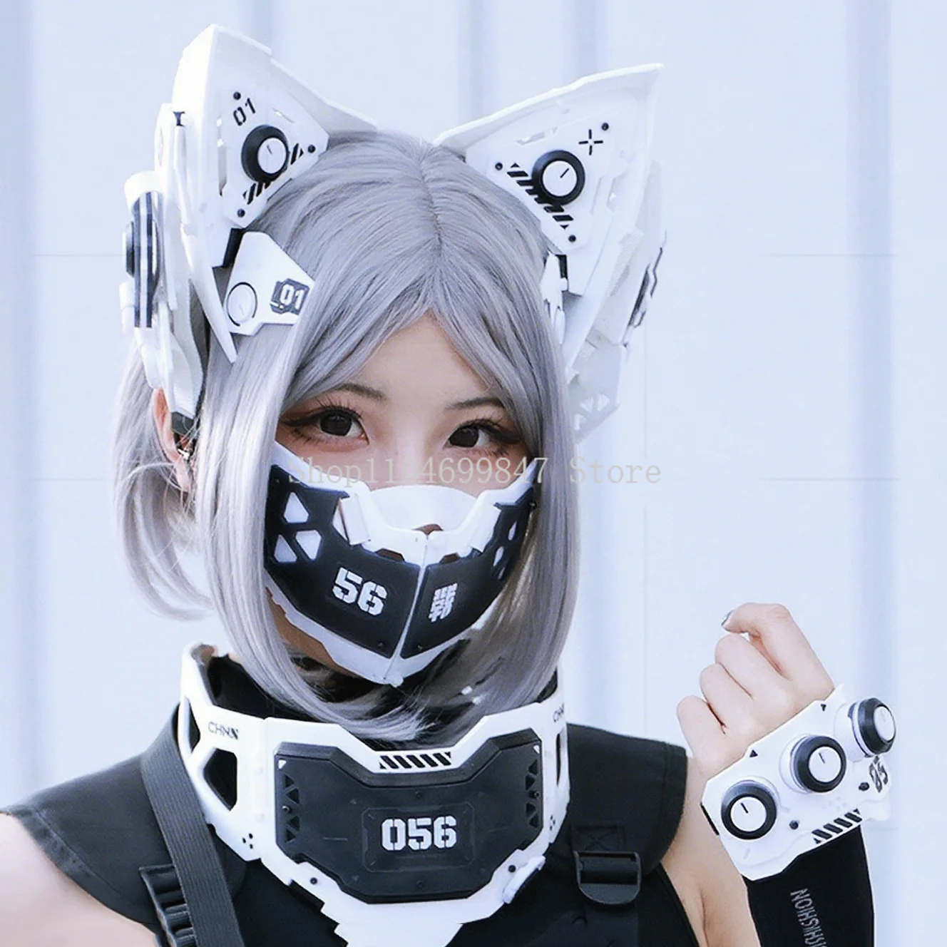 Game Women's Cyber HD Punk Mechanical Cosplay Props Masks Cat-ears Headwear Technology Mask Halloween Cool Trendy Unisex