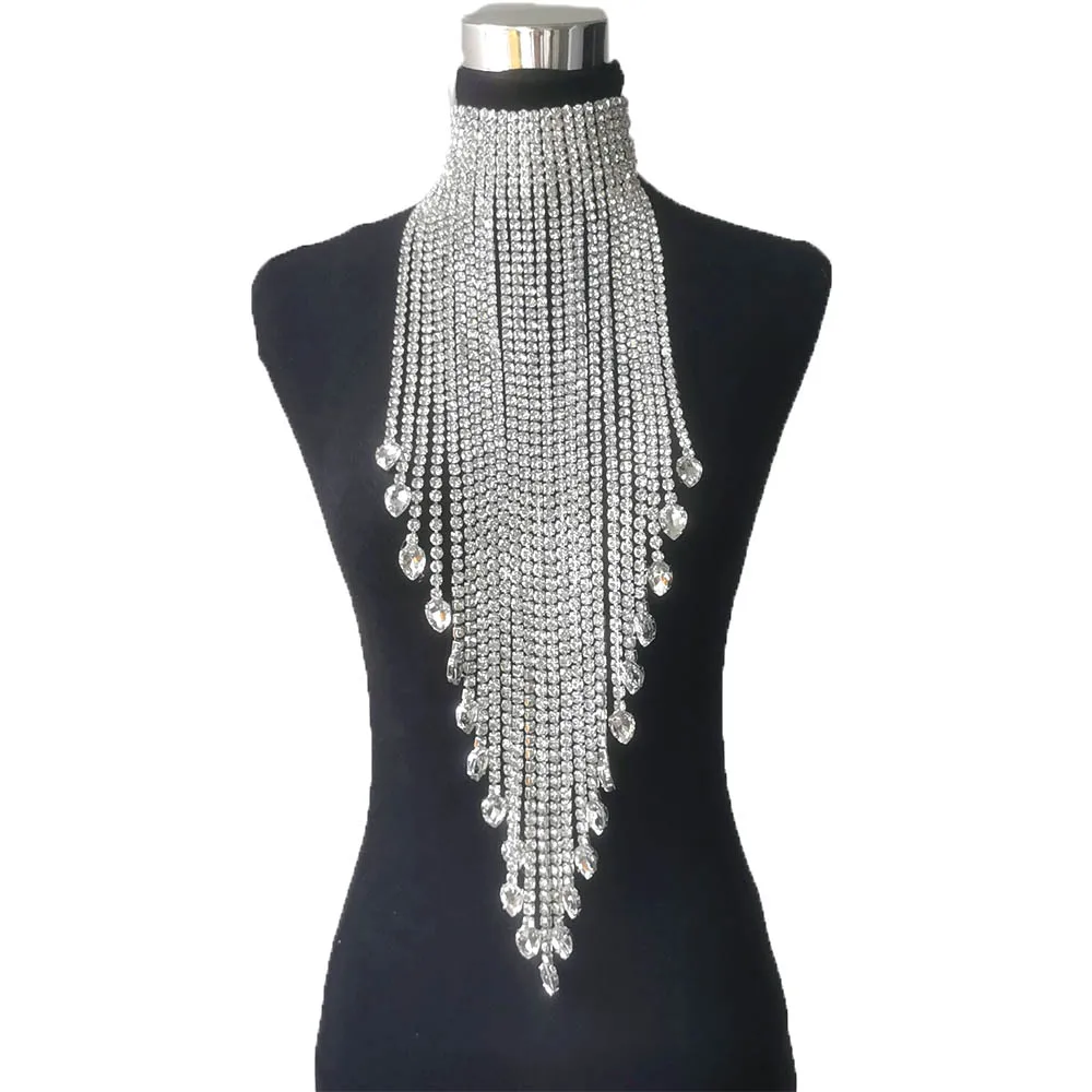 48 cm lange Quaste, an der Taille gehängt, Damen-Halsketten mit Strasssteinen, SS28, Glas-Edelsteine, riesiger Schmuck, modischer Halsband – Detail 6