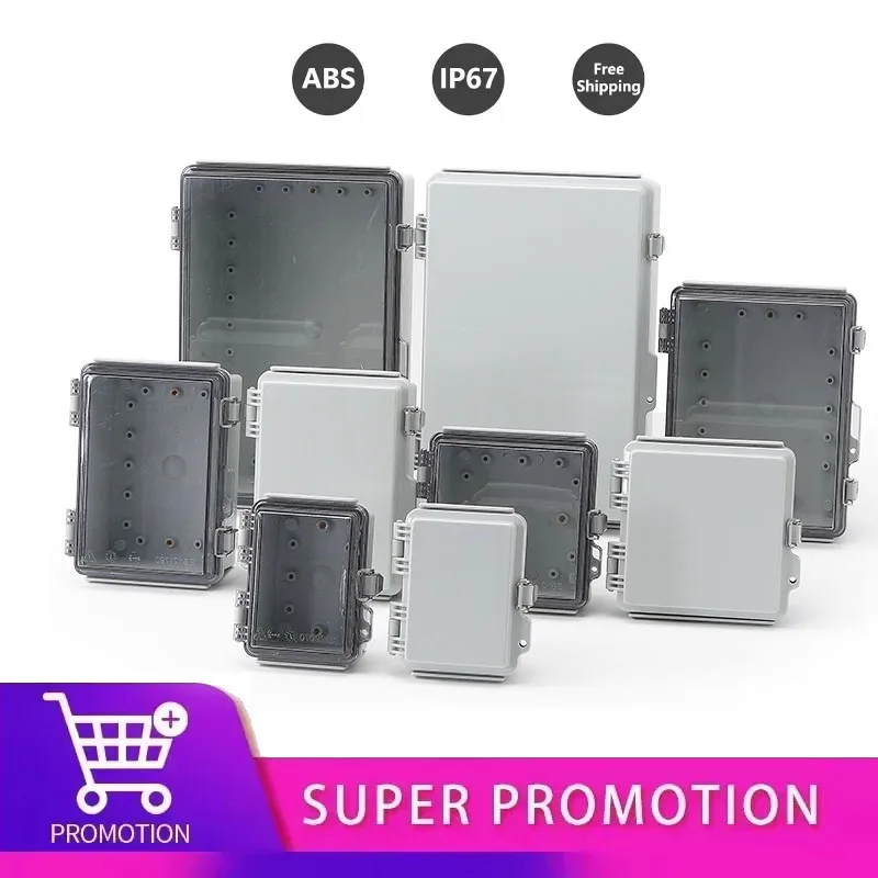 IP67 Waterproof Gray/Transparent Cover Enclosure Juction Box ABS Plastic Outdoor Electronic Instrument Hinge Case