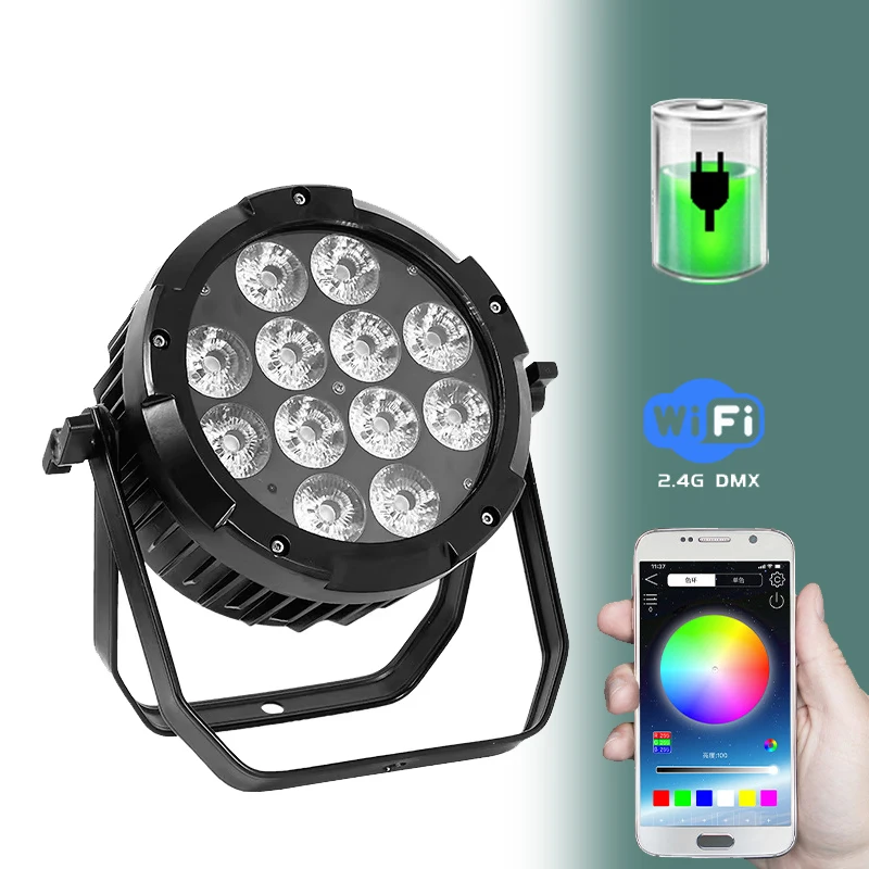 2025 12 Waterproof Battery Par Light 6 in 1 Wireless Mobile Phone Control Outdoor Wedding Stage Lighting