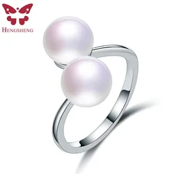 Double White 8mm Genuine Natural Pearl Ring 925 Sterling Silver Rings for Women Wedding Ring Wedding Rings Silver 925 Jewelry