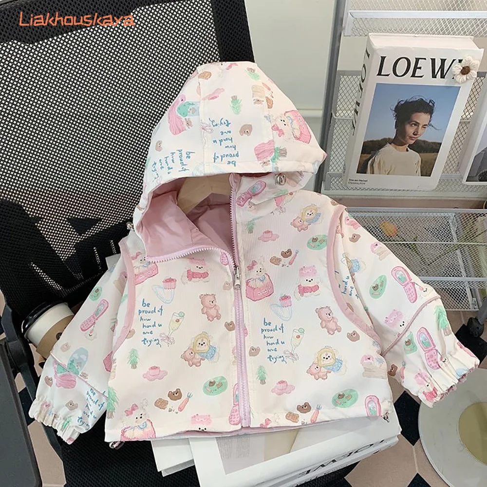 2026 New Arrival Girls Reversible Jacket Fall Winter Hooded Windbreaker Kids Waterproof Outerwear Toddler Fashion Coat For Baby