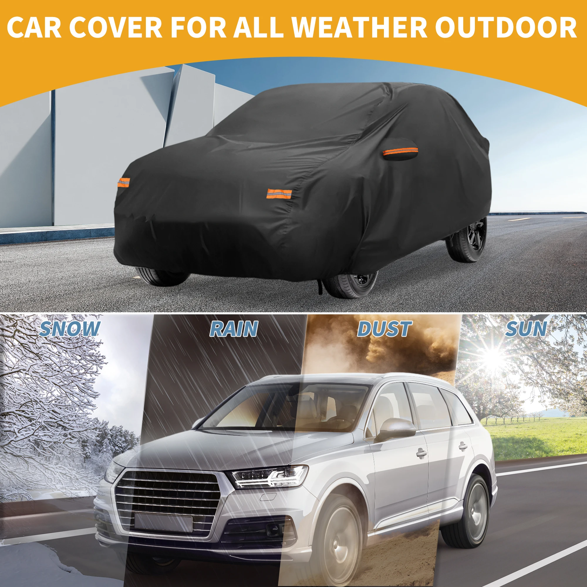 

Всепогодный водонепроницаемый чехол для автомобиля Uxcell - Устойчивый к УФ-излучению полный внешний защитный чехол для Volkswagen Id.4 190T-Pu, черный