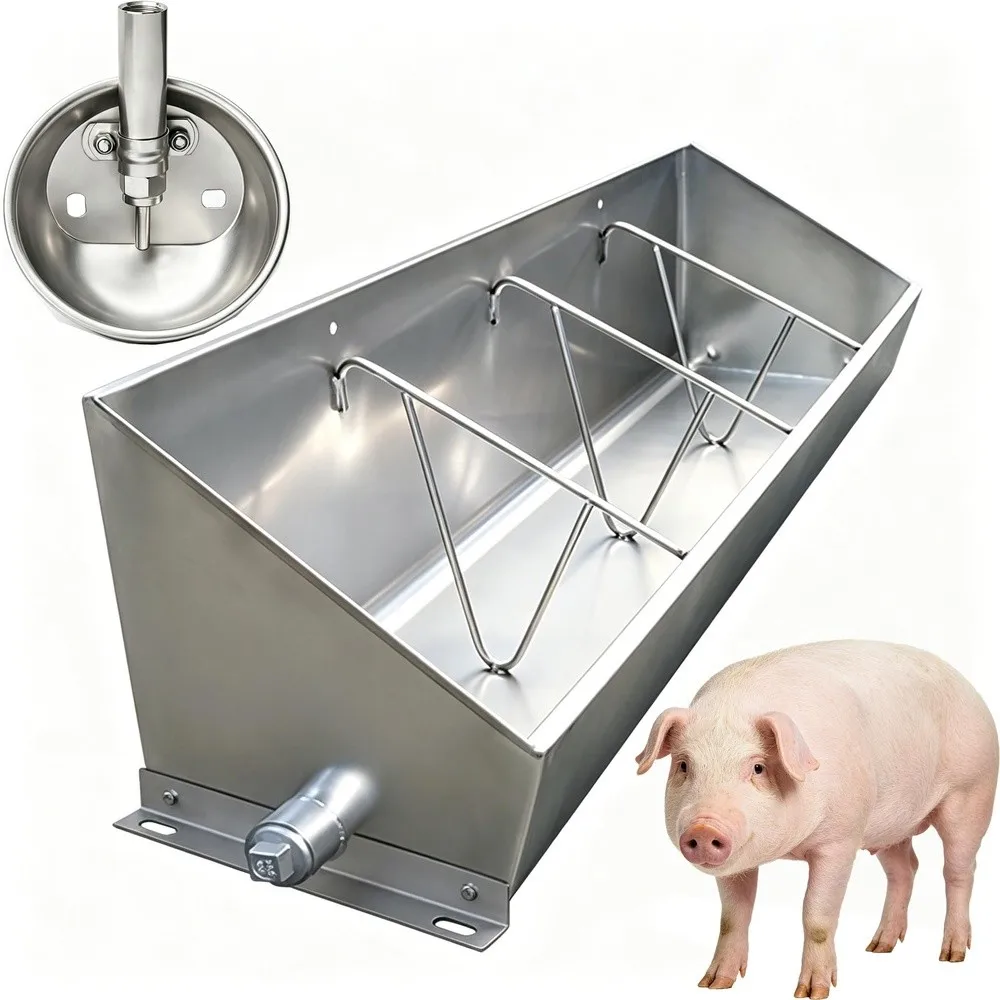 Hog Feeder Livestock Waterer Drinking Trough Heavy Duty Stainless Steel Separated Fence Feeder Trough Free Automatic