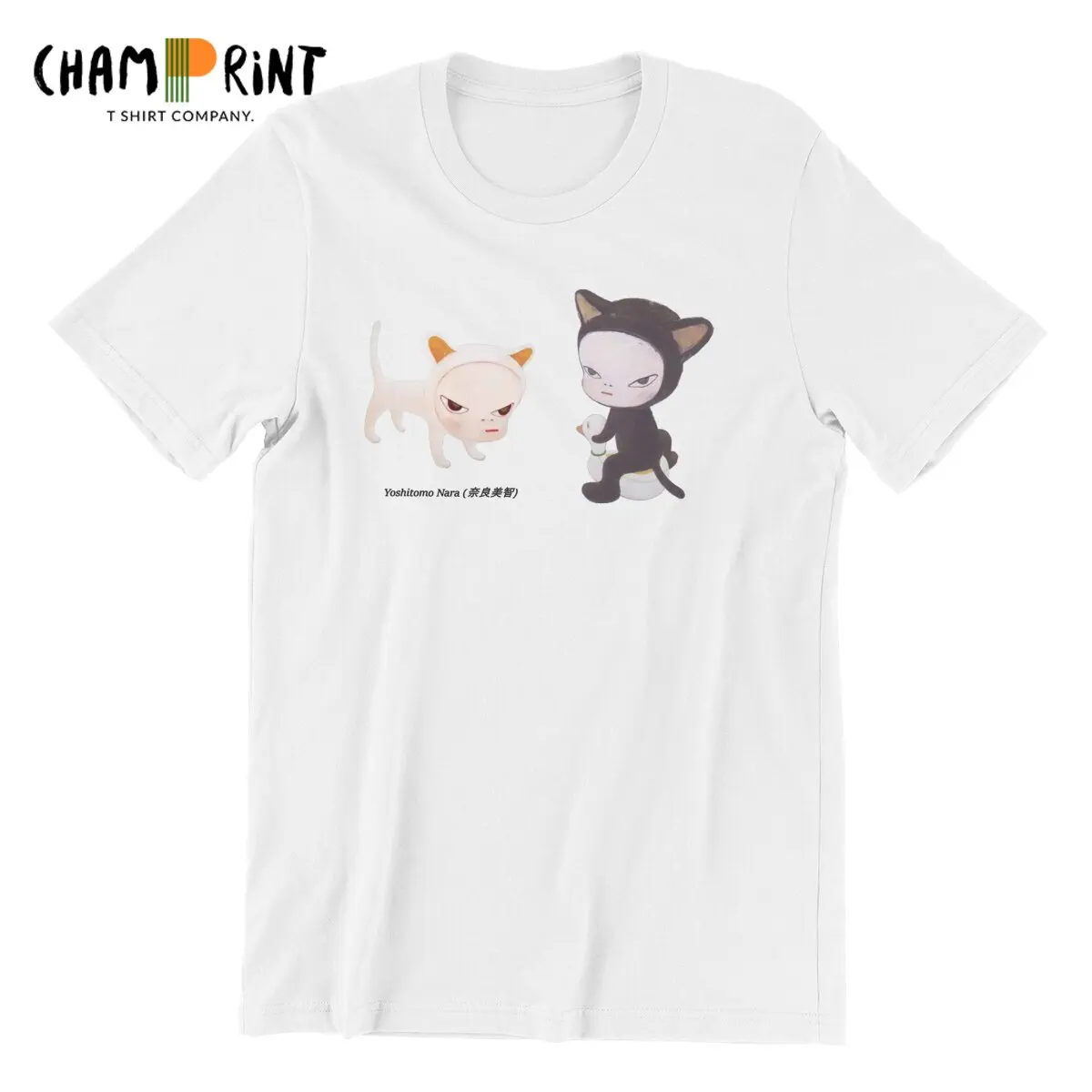 Yoshitomo Nara Cats  T-Shirt for Men  Fun Cotton Tee Shirt O Neck Short Sleeve T Shirt Plus Size Clothes