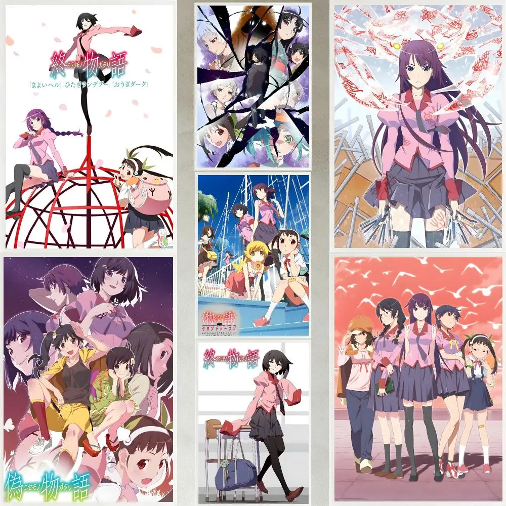 anime Monogatari Series Poster Poster HD Waterproof Self-adhesive Art Print Wall Decor for Bedroom Living Room Gift