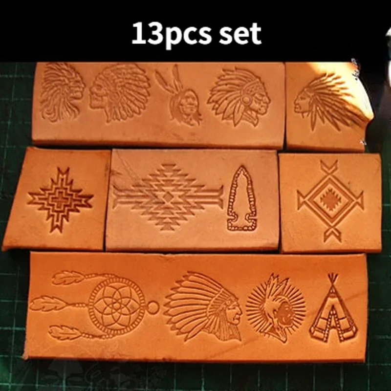

Leather Stamps Aluminum Mold Logo Leather Stamper Molds Indian Pattern 13pcs/set DIY Leathercraft Hot Stamping Embossing