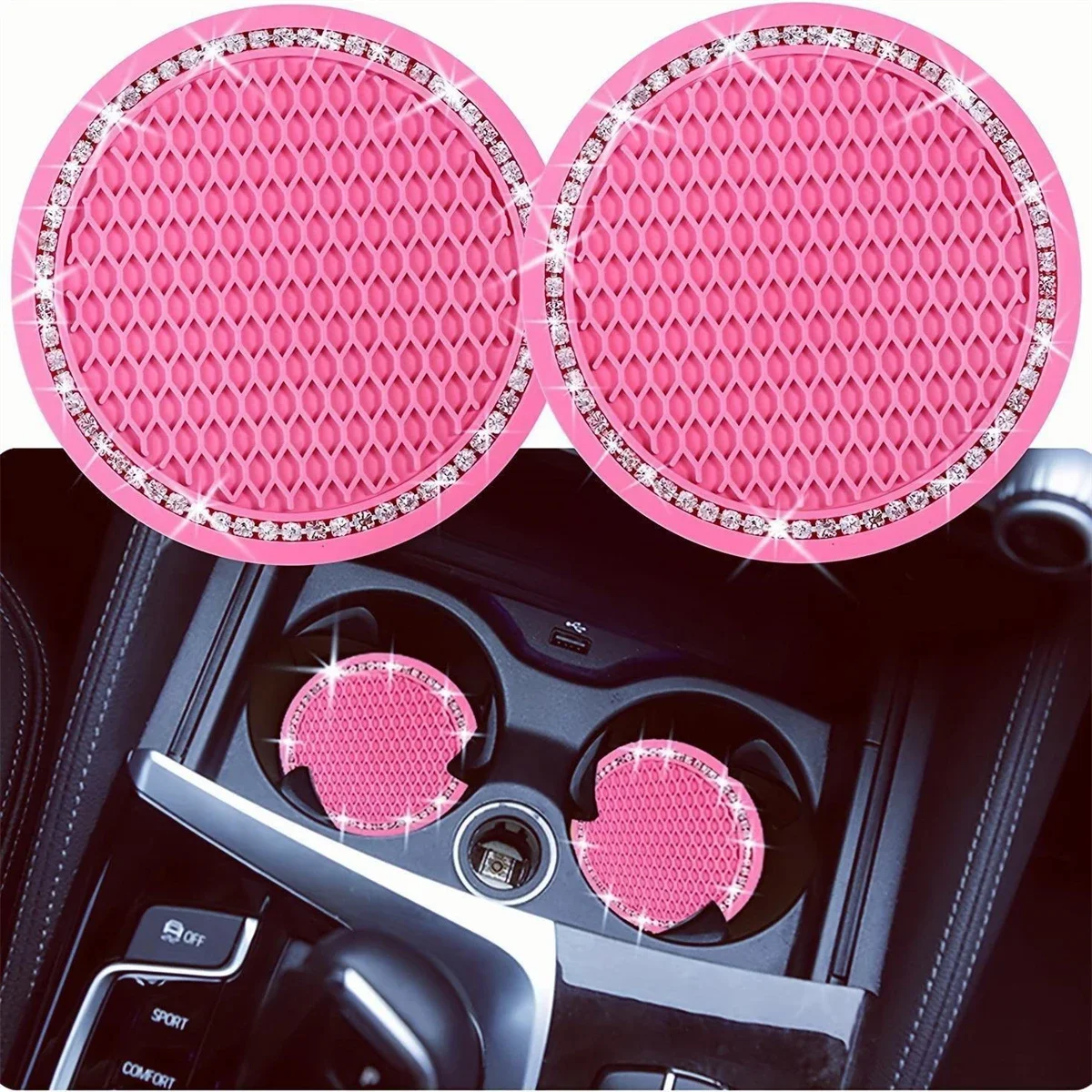 2 Peças Protetores de Copo para Carro, Tapetes Antiderrapantes de Silicone Redondos para Isolamento Térmico, Acessórios para Interior de Carro