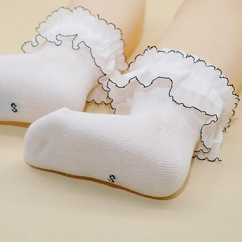 الدانتيل كشكش الطفل الجوارب الصيف شبكة رقيقة الأميرة الاطفال الأبيض الجوارب القصيرة لطيف القوس 1-3 سنوات فتاة جوارب قطنية #5