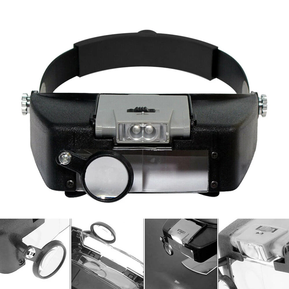 8X Headband Magnifier Glasses Helmet Style Loupe Lens LED Lights Loupe Microscope For Repairing Watch Jewelry Reading