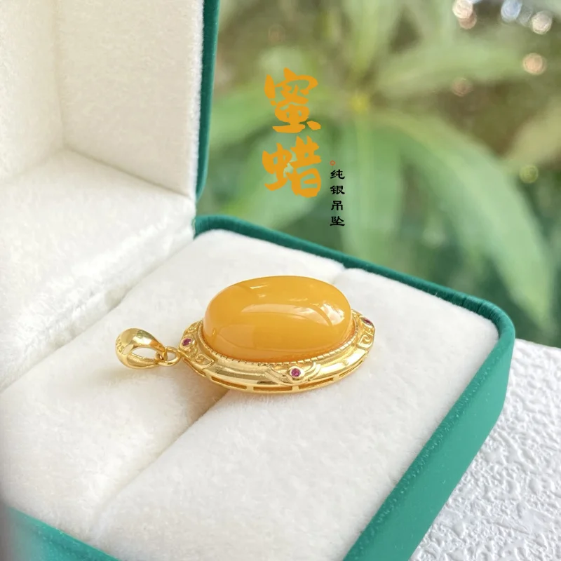 

Natural Chicken Fat Yellow Beeswax Pendant Full Body 925 Sterling Silver