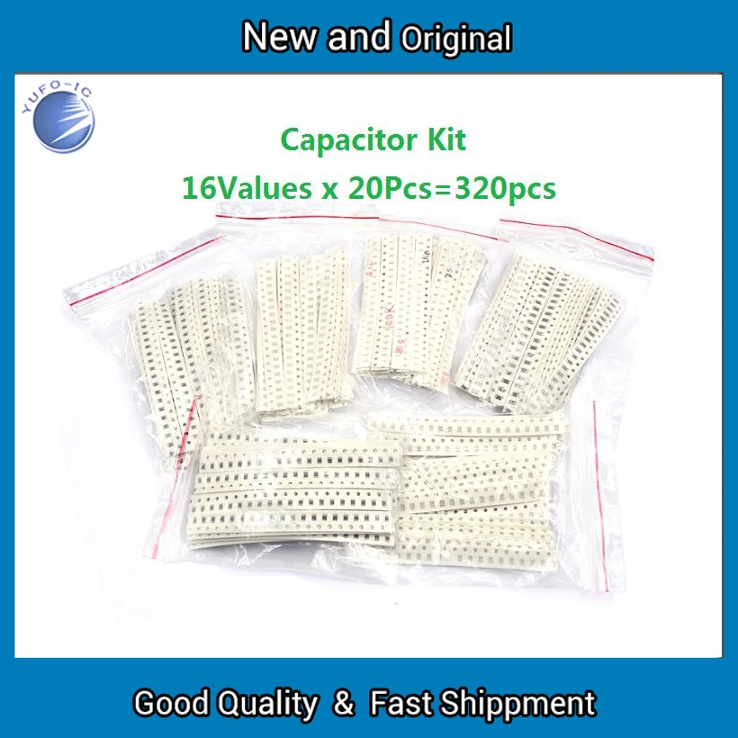 16 values*20pcs=320pcs 10PF-22UF Samples Kit 22P 33P 47P 220P 470P 102 222 103 104 474 105 0805 1206 SMD Capacitor Assorted Kit