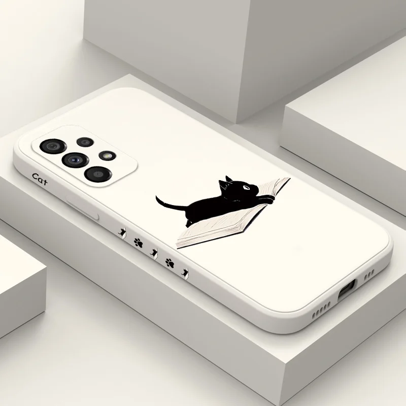 

A Reading Cat Phone Case For Samsung Galaxy A73 A53 A33 A23 A13 A03 A72 A52 A52S A32 A22 A12 A71 A51 A31 A21S 4G 5G Cover