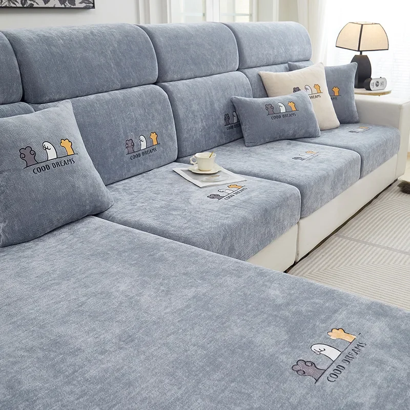Jacquard Sofa Covers Solid Colors Seat Cushion Cover Living Room Washable Spandex Sofa Couch Slipcover L-shaped Chaise Longue