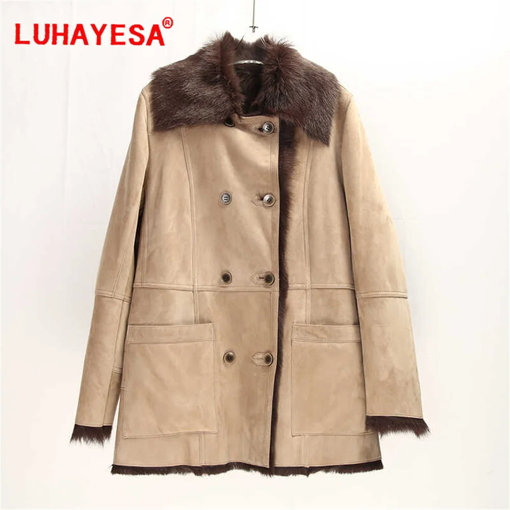 2024 Turkey Goat Shearling Fur Coat Women Medium Long Casual Winter Warm Real Fur Overcoat