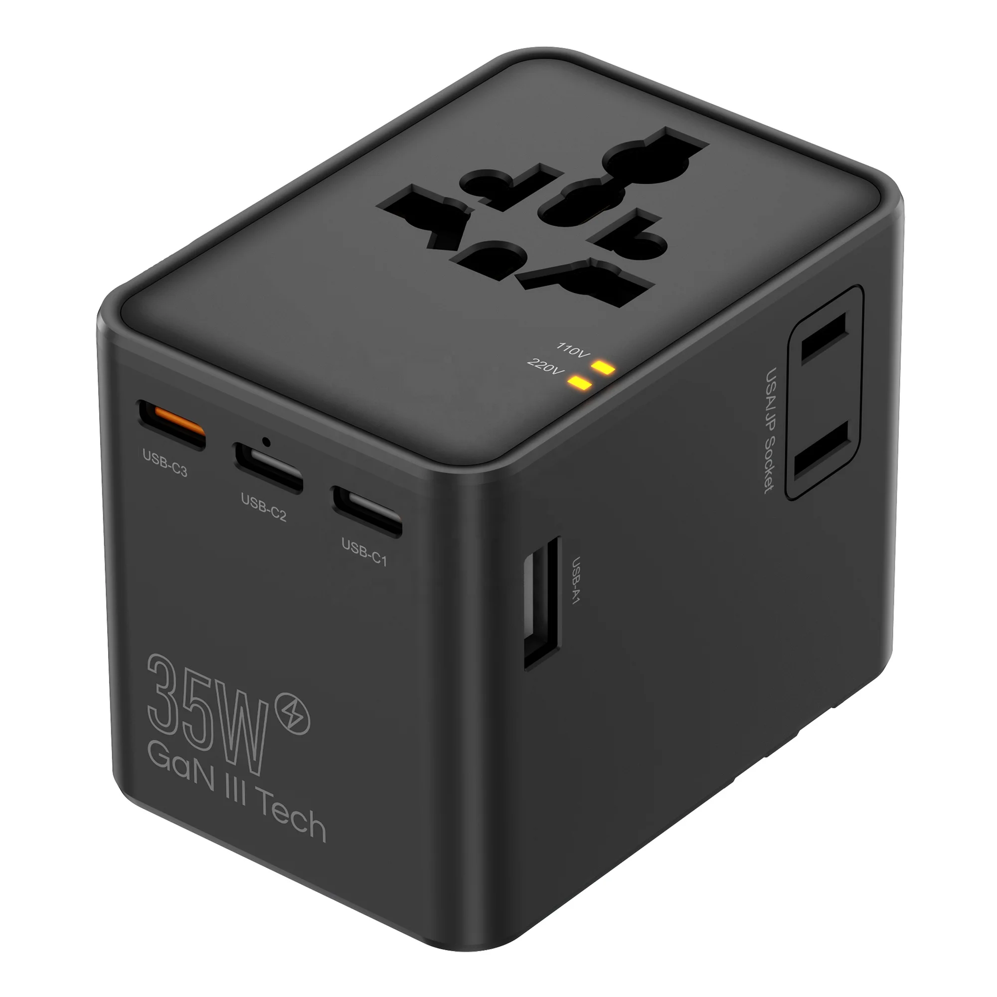 Custom Logo 3AC GaN 35W Worldwide Universal Travel Adapter with Type-C for Multi-Nation Use