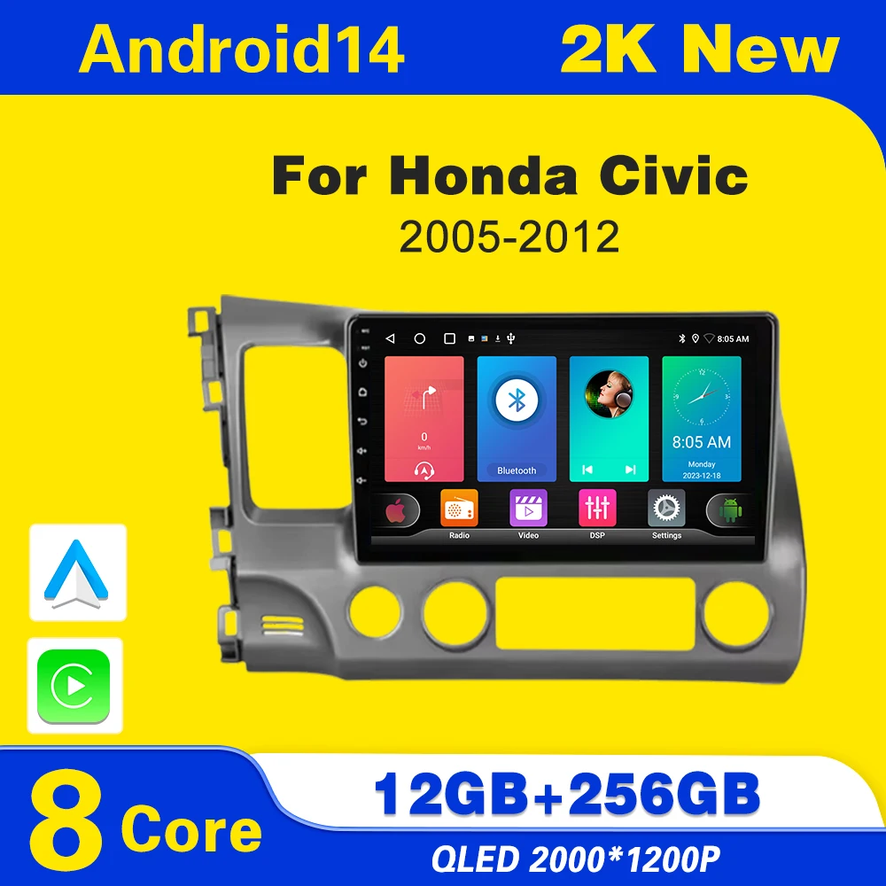 Android 14 for Honda Civic 8 2005 - 2012   Car Radio Stereo Carplay Multimedia Player Audio  Navigation GPS 2 Din 4G