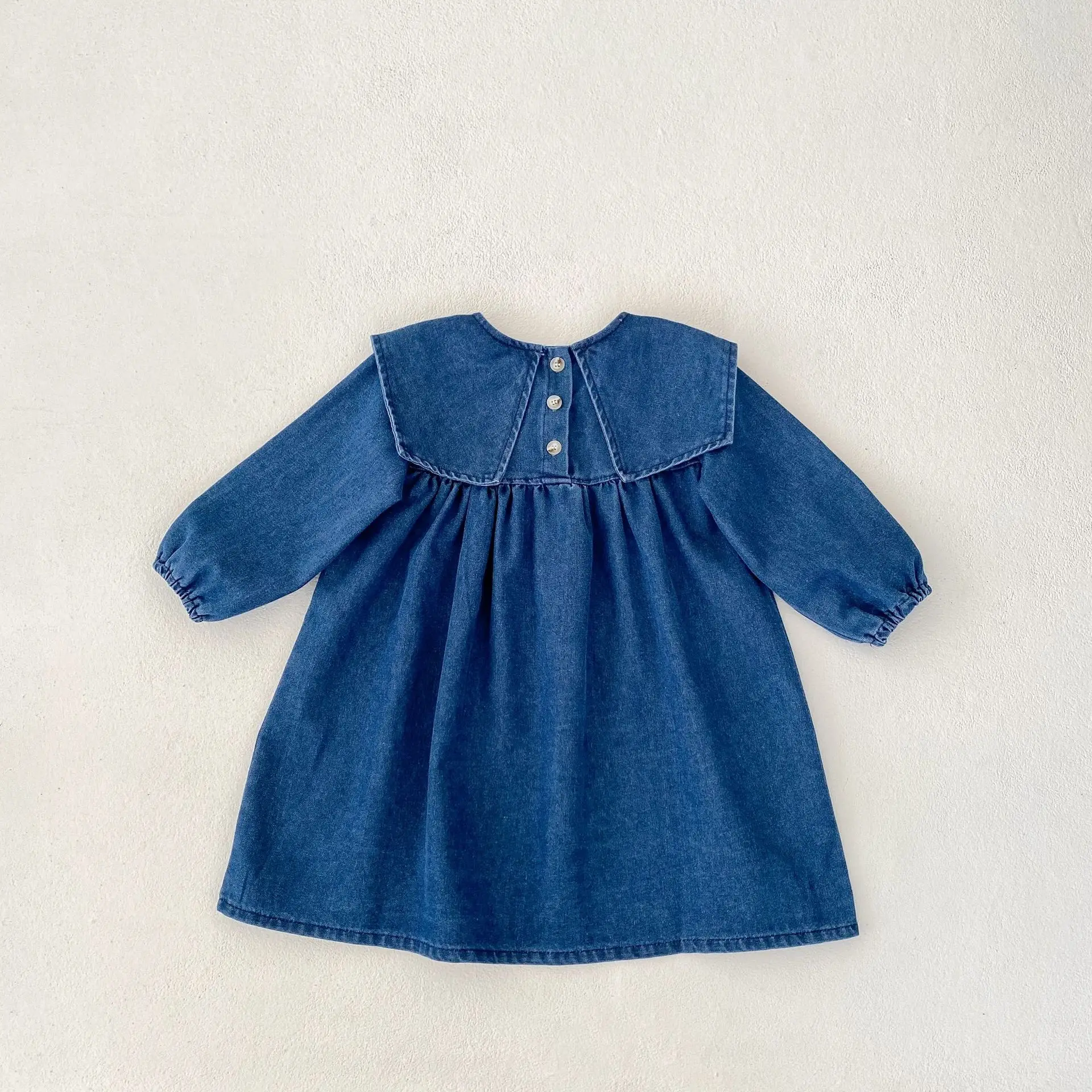 Ins Autumn Dress Children\'s New Fashion Versatile Dress Girls\' Denim Dress sisters Dress Cute Wear Large Fold Collar Skirt