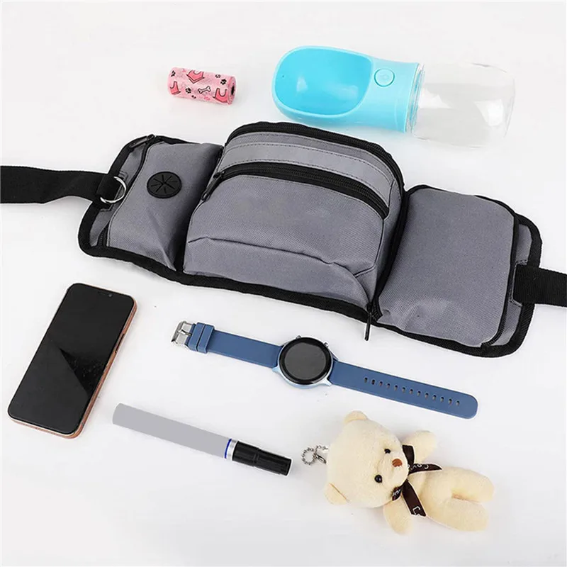 Portable Dog Treat Bag Dog Training Pouch with Hidden Water Bottle Holder Poop Bag Dispenser Waist Bags Pet Treat Snack Bag