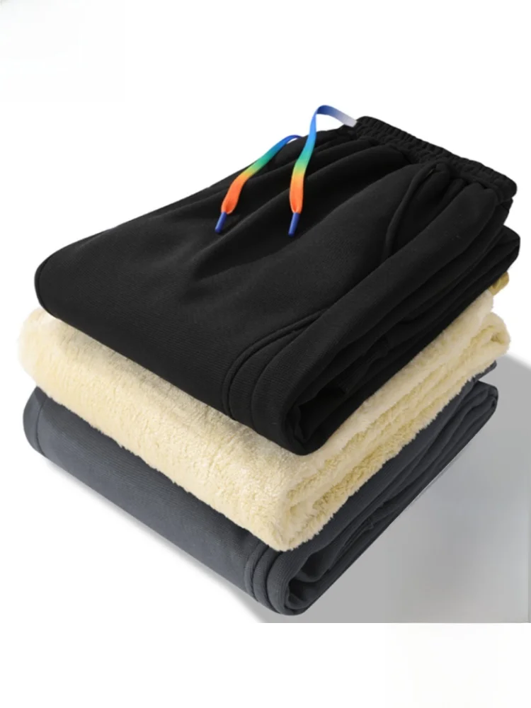 

Paul Men's Thiened Fce Lined Casual Pants Straight Leg Nine Points Autumn Winter Faion Workwear Sports Youth Trousers