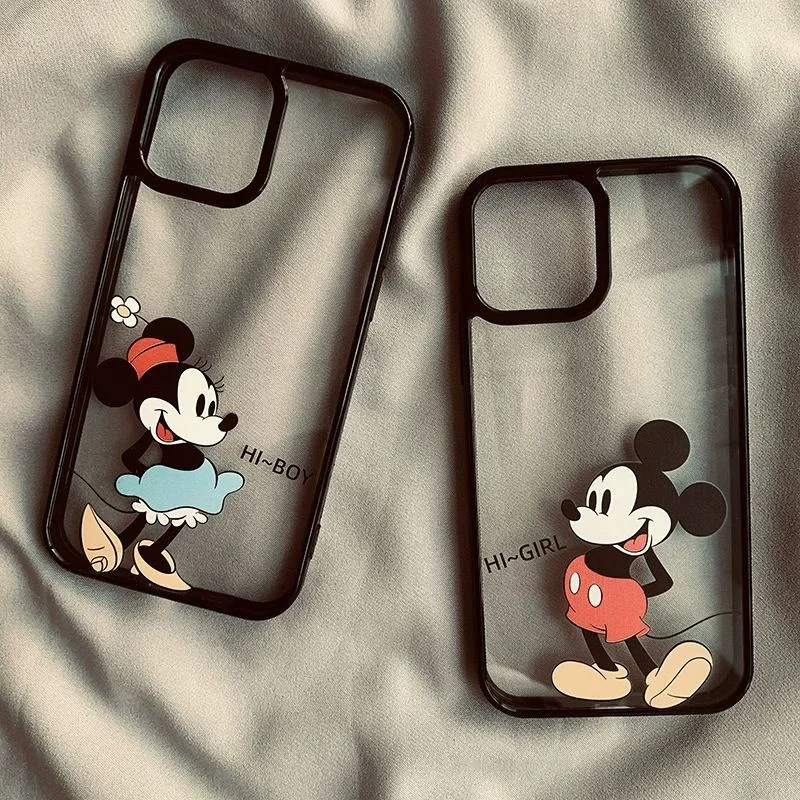 

Anime Cute Cartoon Minnie Mickey Hi Boy Hi Girl Case For iphon 11 12 13 14 15 16 17 Pro Max Plus Air Couple Set Anti-fall Cover