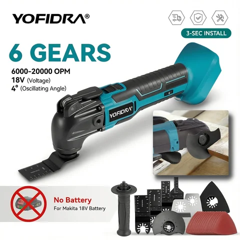 YOFIDRA 600W Oscillating Multi Function Tool 20000PM Electric Saw Trimmer Cutting Woodworking Power Tool for 21V 18V Battery