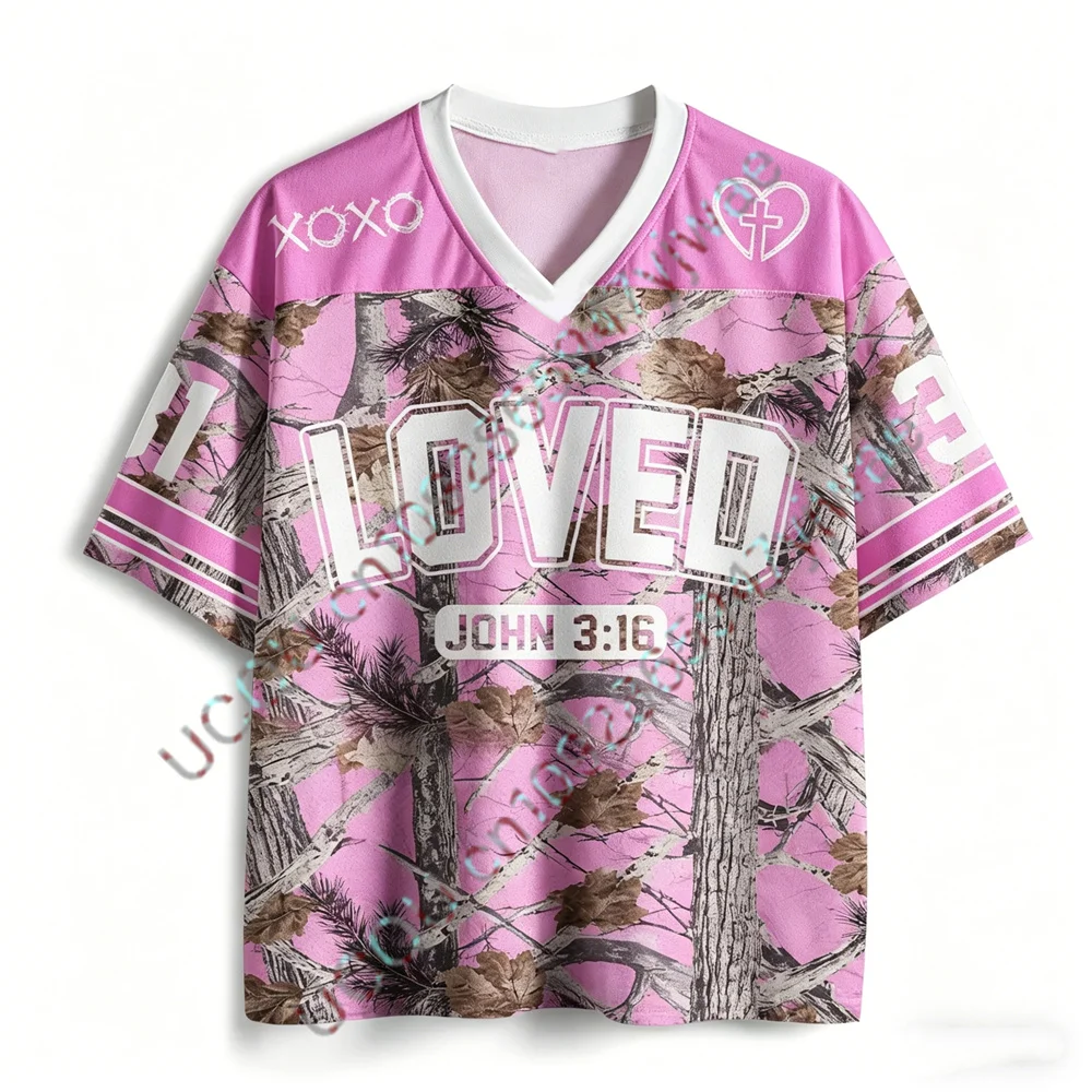 You Are So Loved Mesh Jersey Branch Graphic Printed Short Sleeve Hip Hop Street Party Tee V-neck Loose Top Summer Women's Tshirt