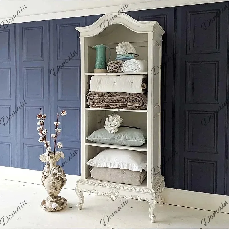 XB American Country Rustic Solid Wood Wardrobe With French Carved Details, Storage And Bookshelf