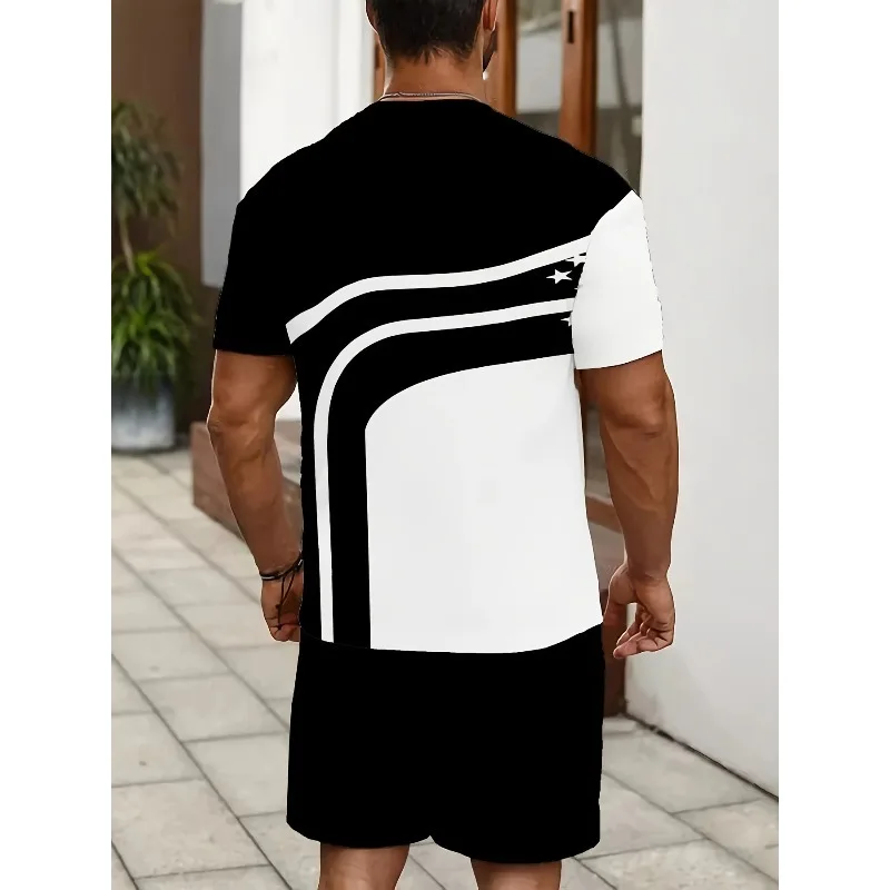 2025 Summer New Men's Casual Personalized 3D Printed Comfortable and Soft Casual Polyester Fiber Short Sleeve Shorts Set