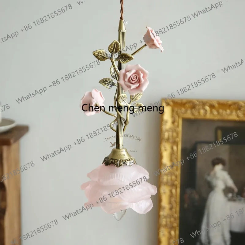 

French all-copper bedside chandelier rose flower small chandelier aisle medieval restaurant light
