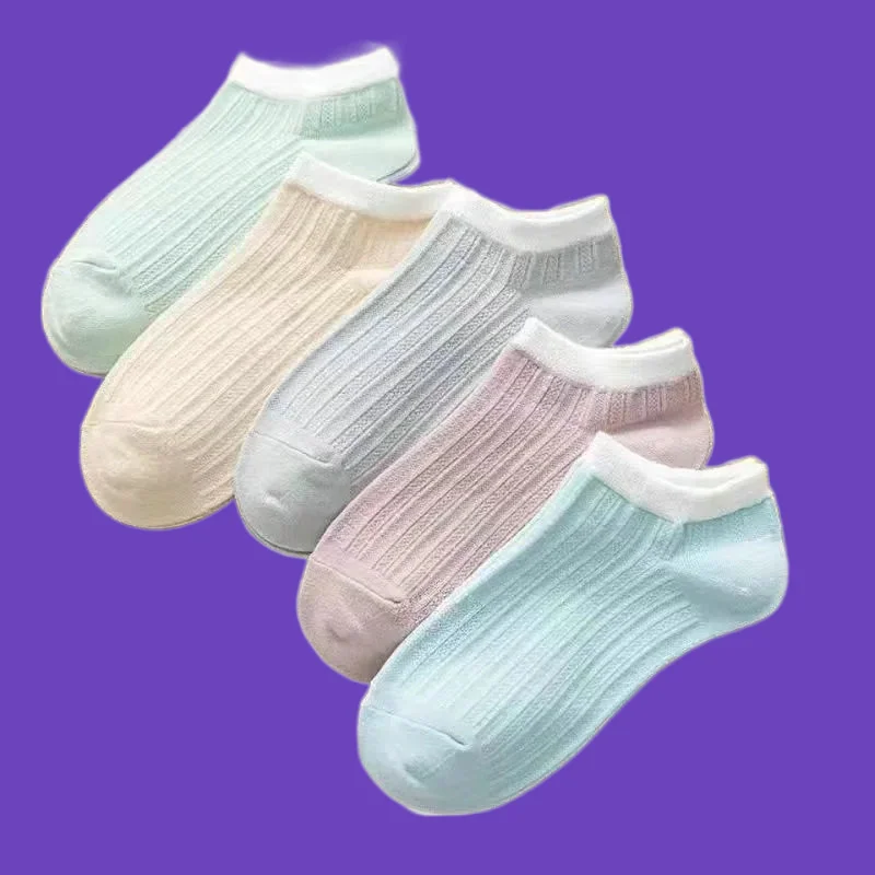 5/10 Pairs Mesh Boat Socks Fashion Solid Color Light Mouth Invisible Socks Candy Women's High Quality Women's Summer Thin Socks