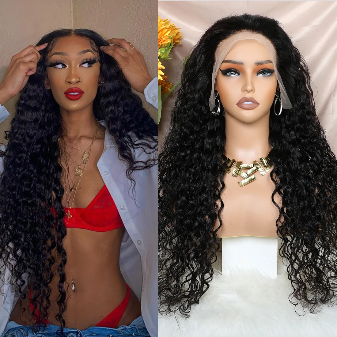 

Alibele Wholesale 13x6 Transparent Lace Frontal Wig Water Wave Human Hair Wigs Pre Plucked Lace Front Wig Easy Install For Women