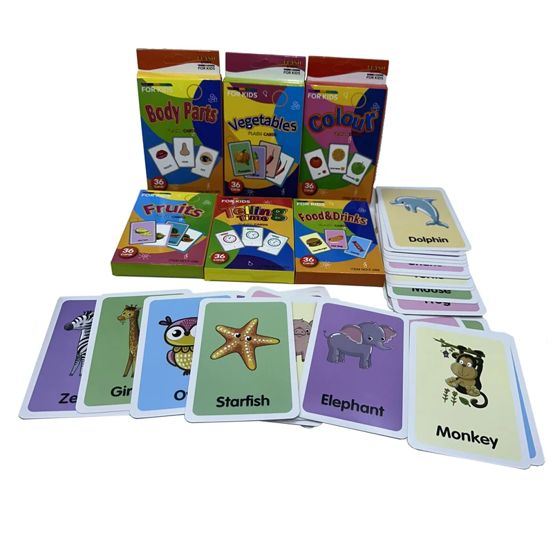 36Pcs Kid Cognition Card colore animale parti del corpo insegnamento bambino inglese apprendimento Flash Card giocattolo educativo precoce regalo