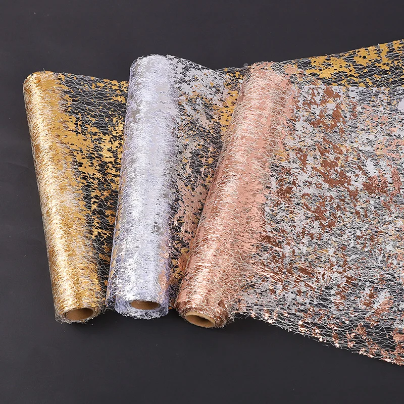 Sparkle Metallic Gold Table Runner Gold Silver Sequin Glitter Metallic Foil Thin Mesh For Wedding Birthday Home Table Decoration