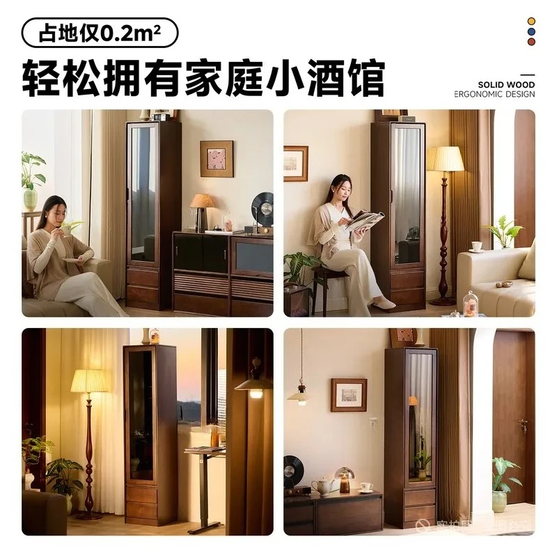 Solid Wood Wine Cabinet Wall Mounted Glass Display Shelf Small Luxury Living Room Storage Rack Modern Home Decor Organizer