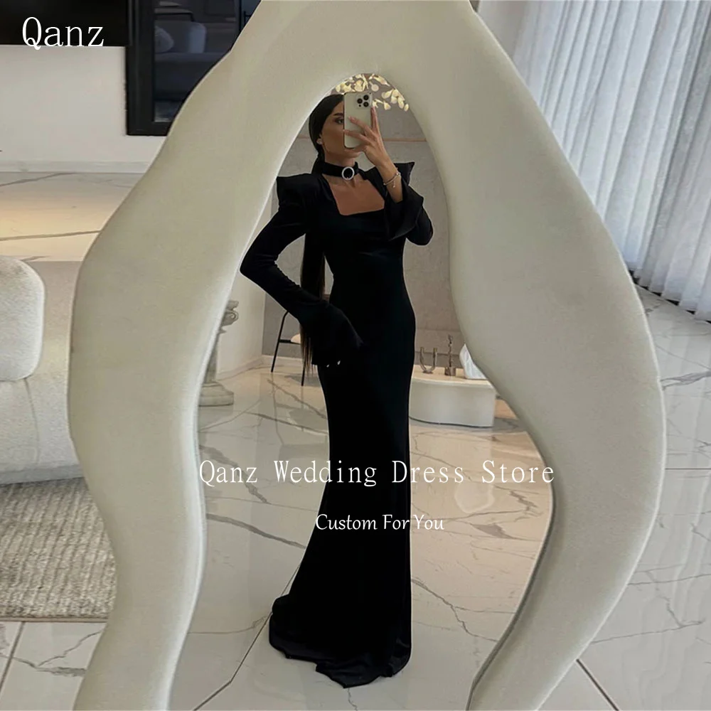 

Qanz Black Mermaid Prom Dresses Square Neck Long Sleeves Vestidos De Festa Robes De Soirée Women Vestidos Para Mujer Customized