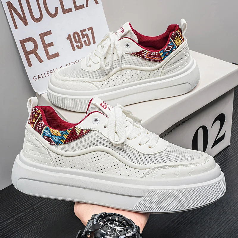 Men's shoes 2026 new summer trend mesh breathable casual board shoes niche design sense thick sole versatile white shoes